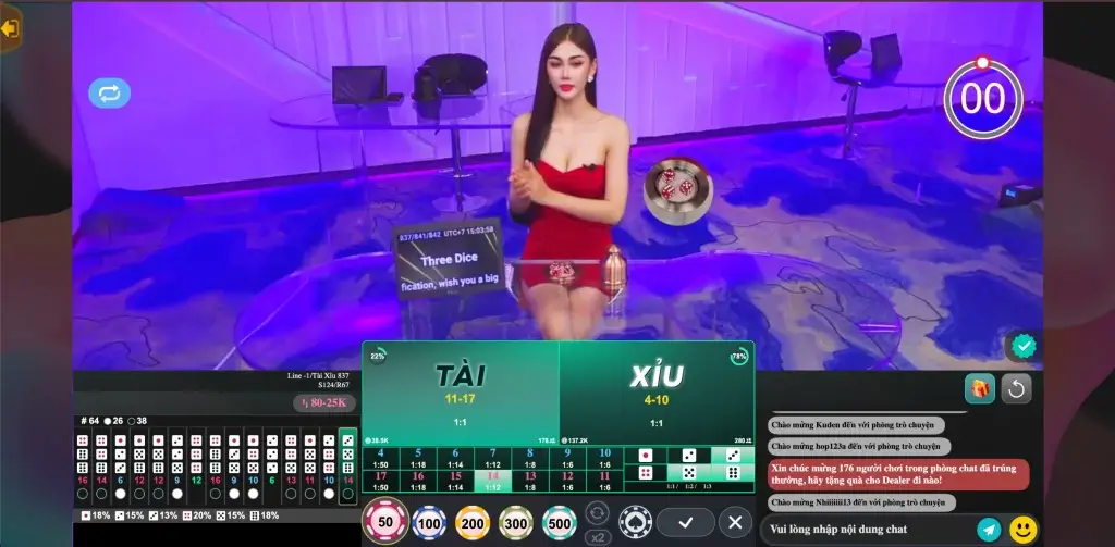 Dealer nữ livestream bàn cược Tài Xỉu Live tại LC79 với giao diện sống động